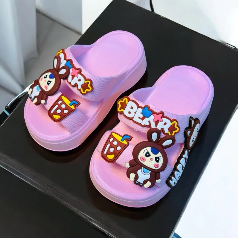 Dép bánh mì 2 quai đế cao 4 phân phối hình thỏ baby và thỏ labubu cho bé gái siêu nhẹ mềm êm chân