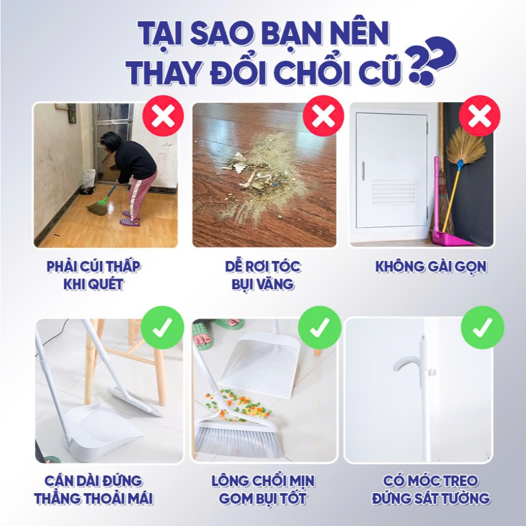 COMBO 2 Bộ chổi quét nhà có kèm đồ hốt rác đa năng MyJae