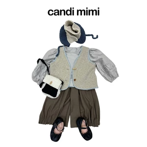 CANDI MIMI Áo khoác gile len gân tăm viền chỉ xanh - Phong cách Hàn Quốc