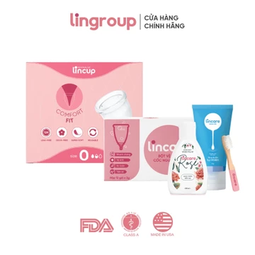 Combo cốc nguyệt san Lincup chính hãng nhập khẩu Mỹ và bộ 4 sản phẩm thiết yếu hỗ trợ dùng cốc nguyệt san