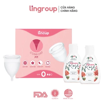 Combo Cốc nguyệt san Lincup 3 size kèm 2 dung dịch vệ sinh rửa cốc Lincare Rose (50ml x2)