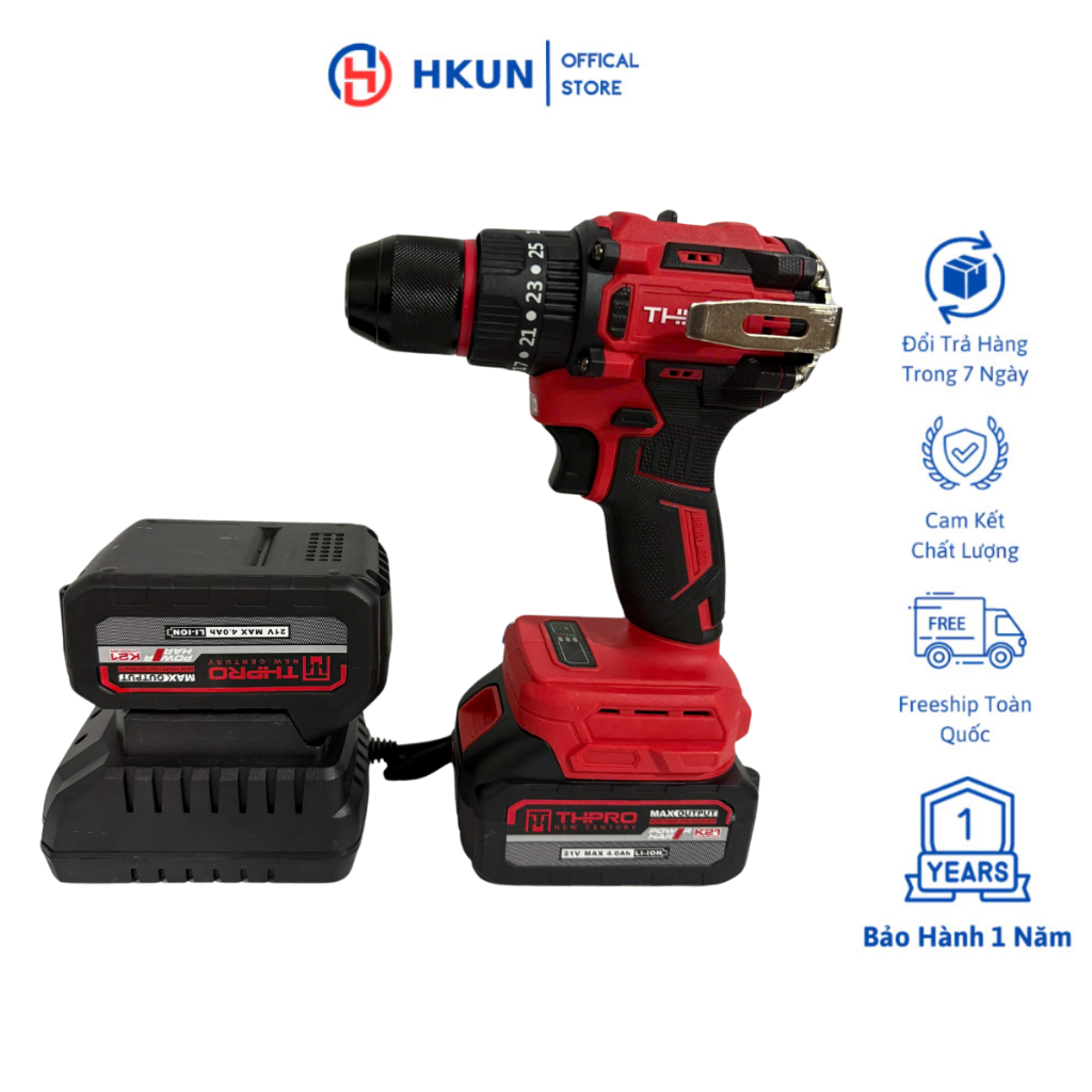 Máy Khoan Pin THPRO 7721 3 Chức Năng Động Cơ Không Chổi Than Lõi Đồng Đầu Kẹp Autolock Chân Pin Phổ Thông