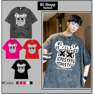 LOCAL BRAND Áo thun Wash Mặt Gấu Phong Cách Unisex Form Rộng / Áo thun Mặt Gấu Phông Màu Phong Cách Âu Mỹ