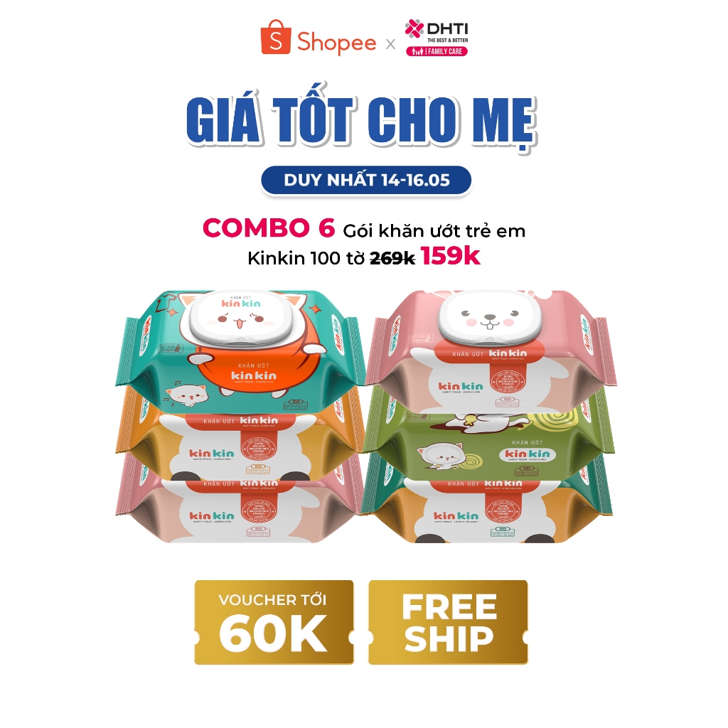 Ảnh Khăn ướt trẻ em Kin Kin combo 6 gói 100 tờ, tiết kiệm cho mẹ - an toàn cho bé 1