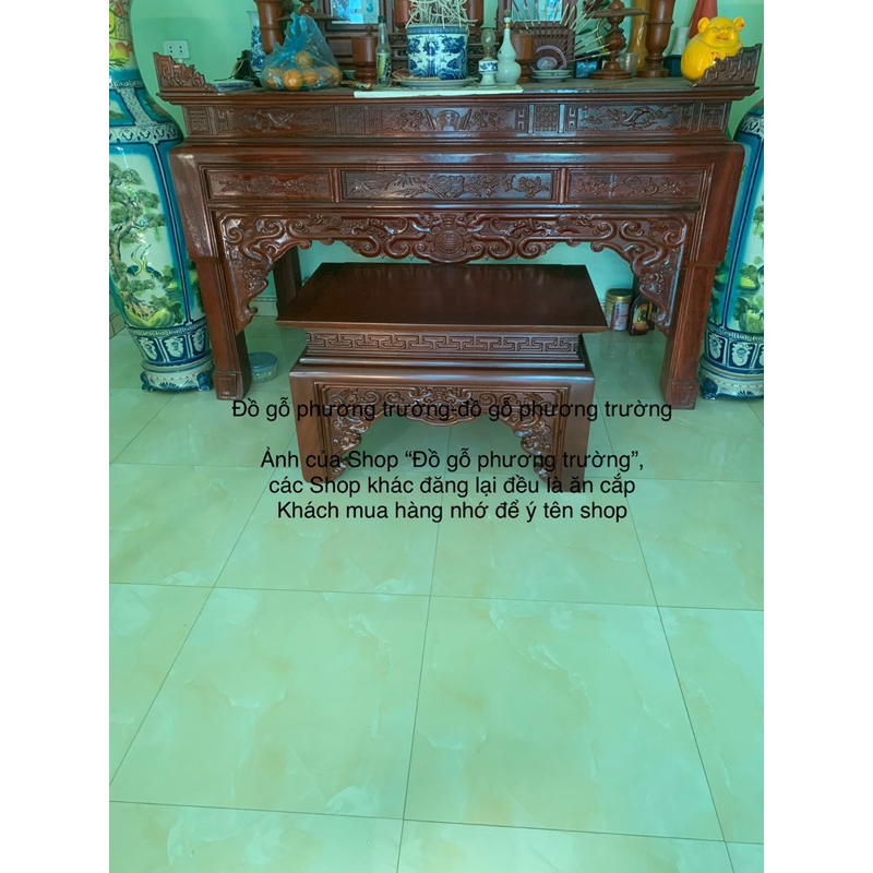 bàn cúng cơm gỗ gõ , hương đá ngang 87, 97, 1m07 sâu 61 cao 59cm