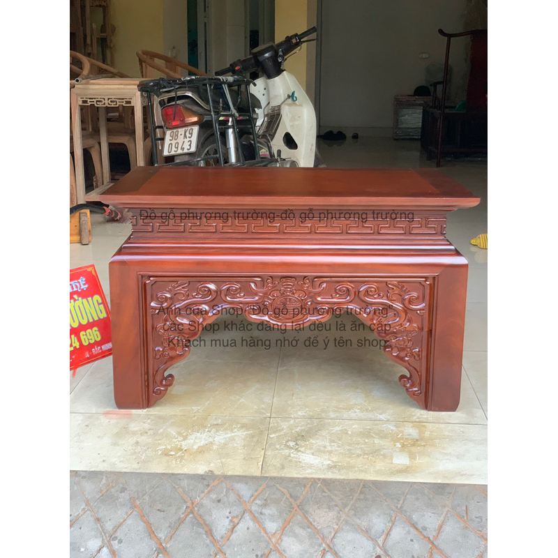 bàn cúng cơm gỗ gõ , hương đá ngang 87, 97, 1m07 sâu 61 cao 59cm