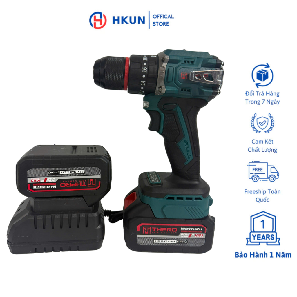 Máy Khoan Pin THPRO 7821 Động Cơ Không Chổi Than, Khoan Pin 3 Chức Năng Sử Dụng Chân Pin Phổ Thông 4CM