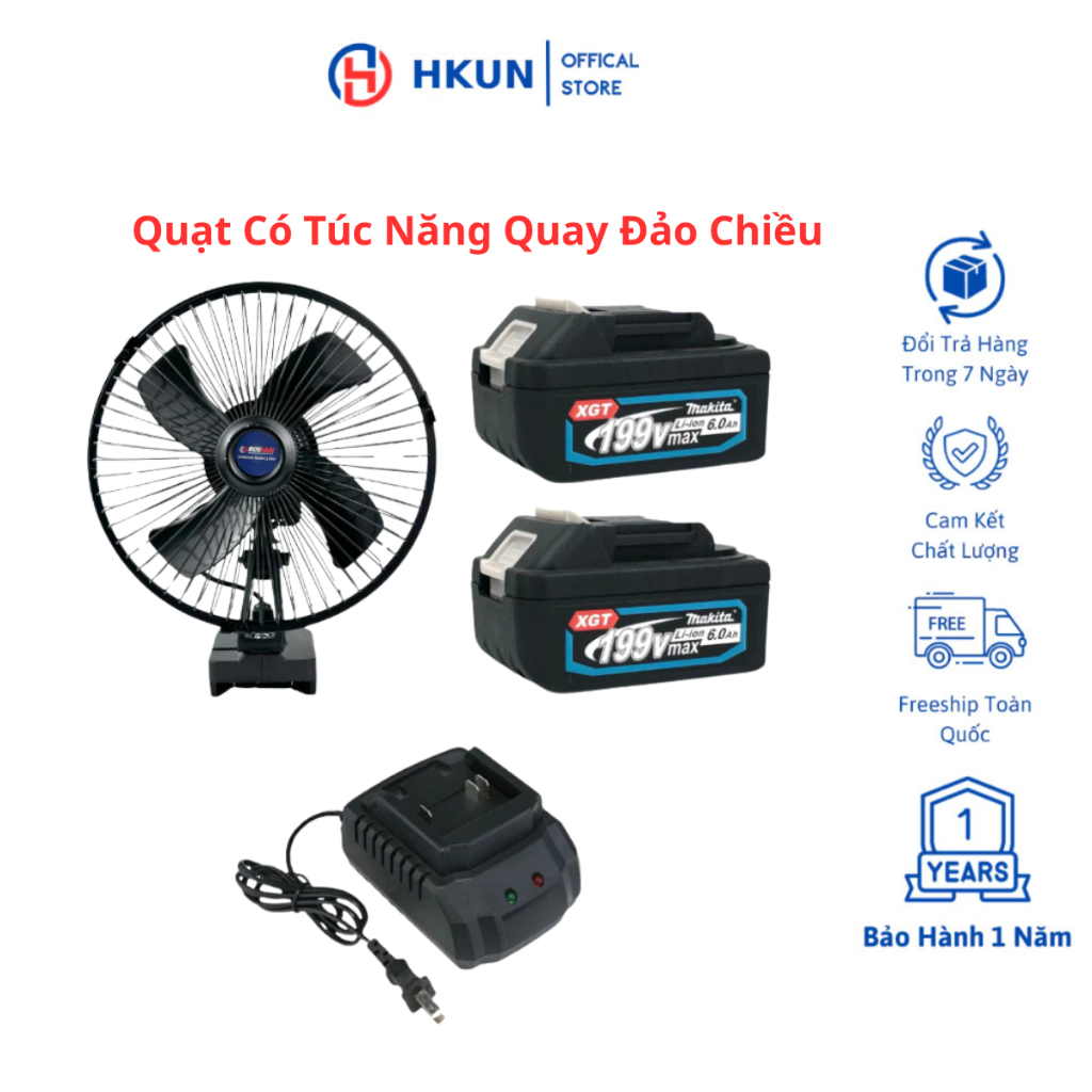 Combo Bộ Quạt 8inch Có Túc Lăng Đảo Chiều, 2 Cấp Độ Gió Kèm 2Pin 10Cell Chân Pin Phổ Thông