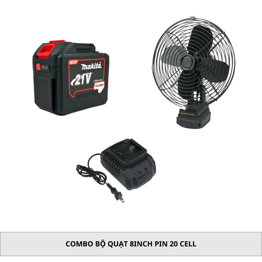 Combo Bộ Quạt 8inch Pin 15Cell Lồng Sắt, Cánh Sắt, 2 Chế Độ Gió - Quạt Tích Điện Nhỏ Gọn Rất Mát