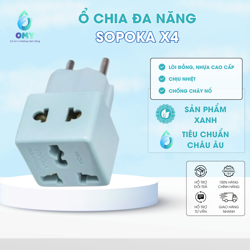 Ổ chia đa năng Sopoka x4 chính hãng lõi đồng chất liệu nhựa cao cấp chịu nhiệt chống cháy nổ