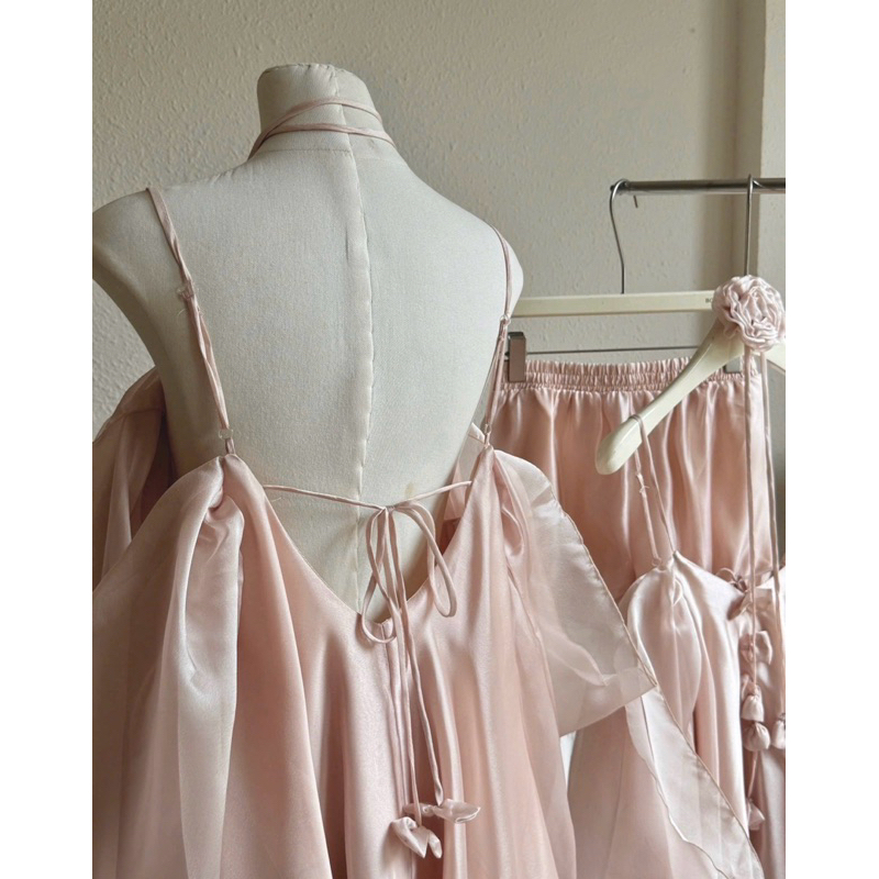 Set tơ dây hoa Hồng - Hàng thiết kế - màu Hồng Ánh Kim- TY CLOTHING