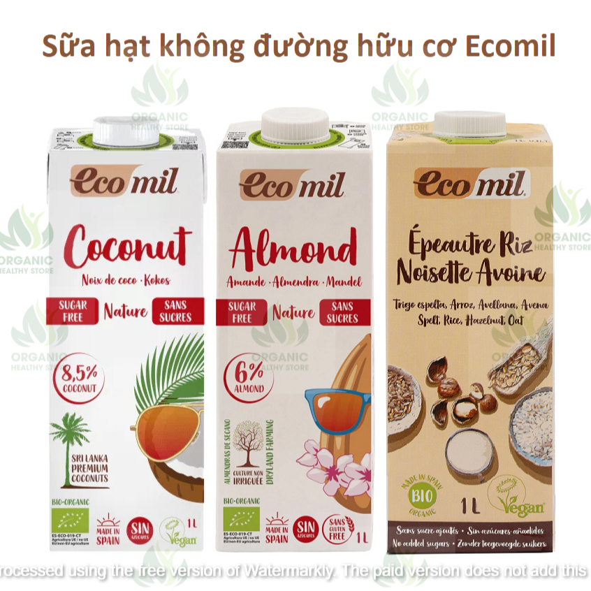 Sữa Hạt Không Đường Hữu Cơ Ecomil Organic Oat/ Almond/ Coconut/ Hazelnut Milk 1L/ naturgreen