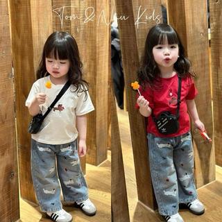 S257-[tomnaukid] Set áo thun phối quần jean suông THÊU HOẠ TIẾT Size từ 8-30Kg