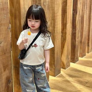 S257-[tomnaukid] Set áo thun phối quần jean suông THÊU HOẠ TIẾT Size từ 8-30Kg