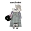 CANDI MIMI Váy yếm dạ cotton kẻ - Phong cách Hàn Quốc