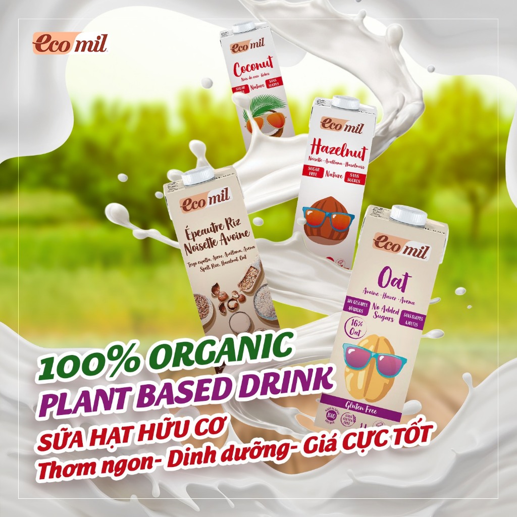 Sữa Hạt Không Đường Hữu Cơ Ecomil Organic Oat/ Almond/ Coconut/ Hazelnut Milk 1L/ naturgreen