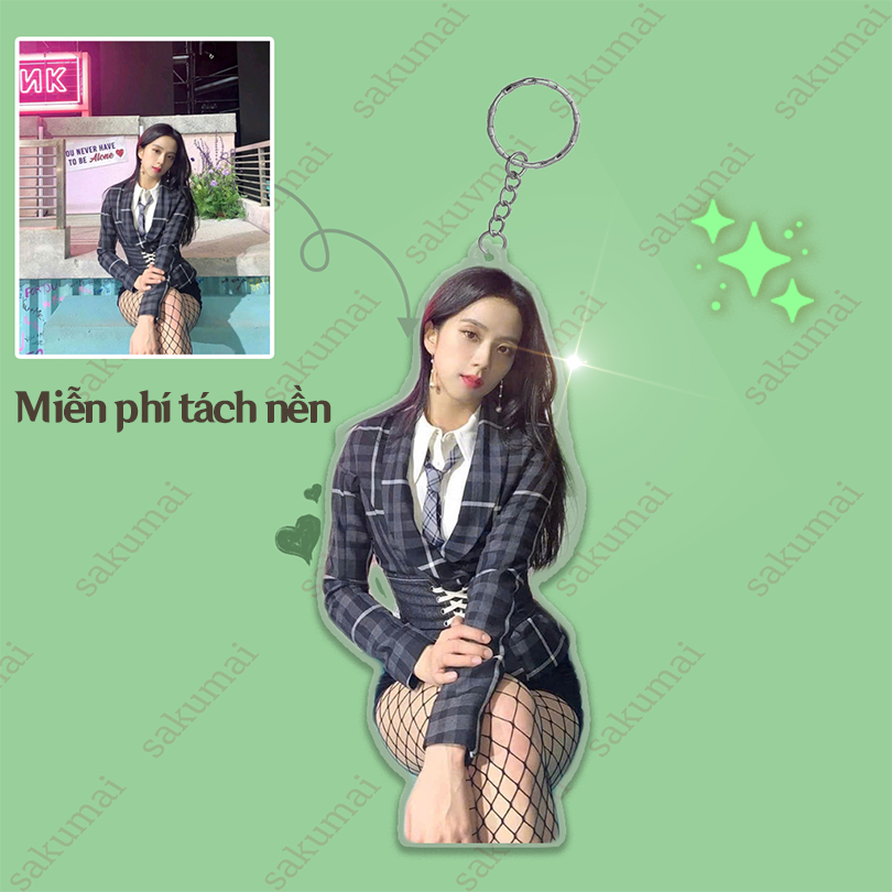 Móc Khoá, Móc Khoá Cắt Viền In Theo Ảnh In Theo Yêu Cầu Chất Liệu Acrylic In 2 Mặt Viền Trong Suốt Dễ Thương - SakuMai