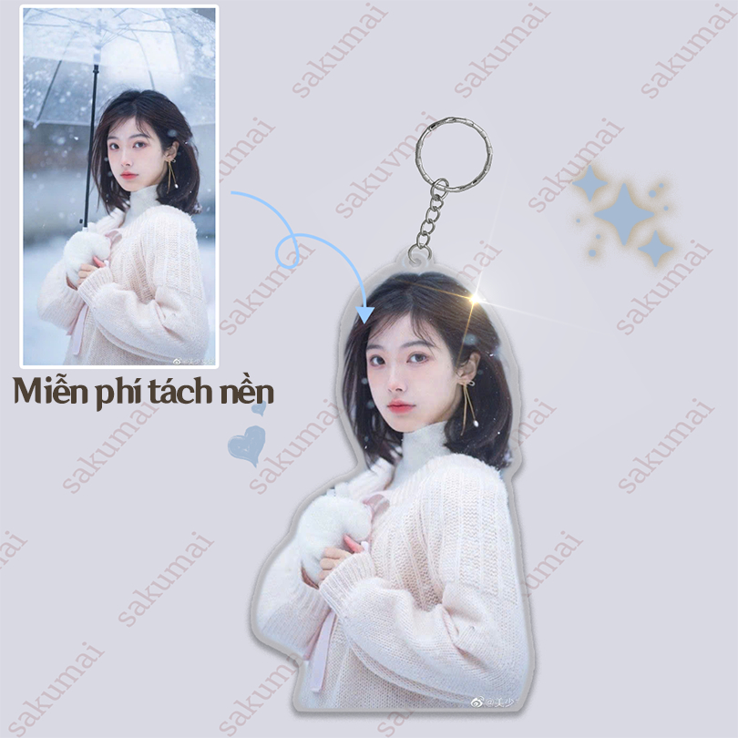 Móc Khoá, Móc Khoá Cắt Viền In Theo Ảnh In Theo Yêu Cầu Chất Liệu Acrylic In 2 Mặt Viền Trong Suốt Dễ Thương - SakuMai