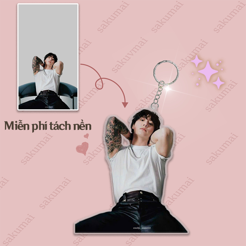 Móc Khoá, Móc Khoá Cắt Viền In Theo Ảnh In Theo Yêu Cầu Chất Liệu Acrylic In 2 Mặt Viền Trong Suốt Dễ Thương - SakuMai