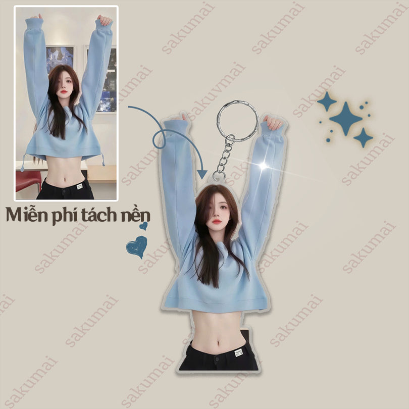 Móc Khoá, Móc Khoá Cắt Viền In Theo Ảnh In Theo Yêu Cầu Chất Liệu Acrylic In 2 Mặt Viền Trong Suốt Dễ Thương - SakuMai