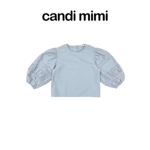 CANDI MIMI Áo cổ tròn tay bồng cách điệu - Phong cách Hàn Quốc