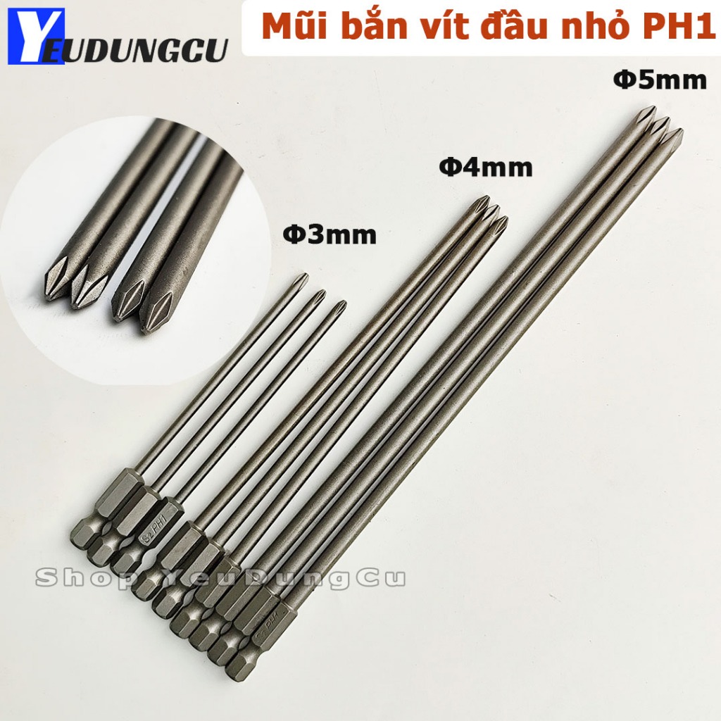 Mũi bắn vít PH1 đầu nhỏ 3mm 4mm 5mm, Dài 100/150/200mm Đầu từ tính Chân ...
