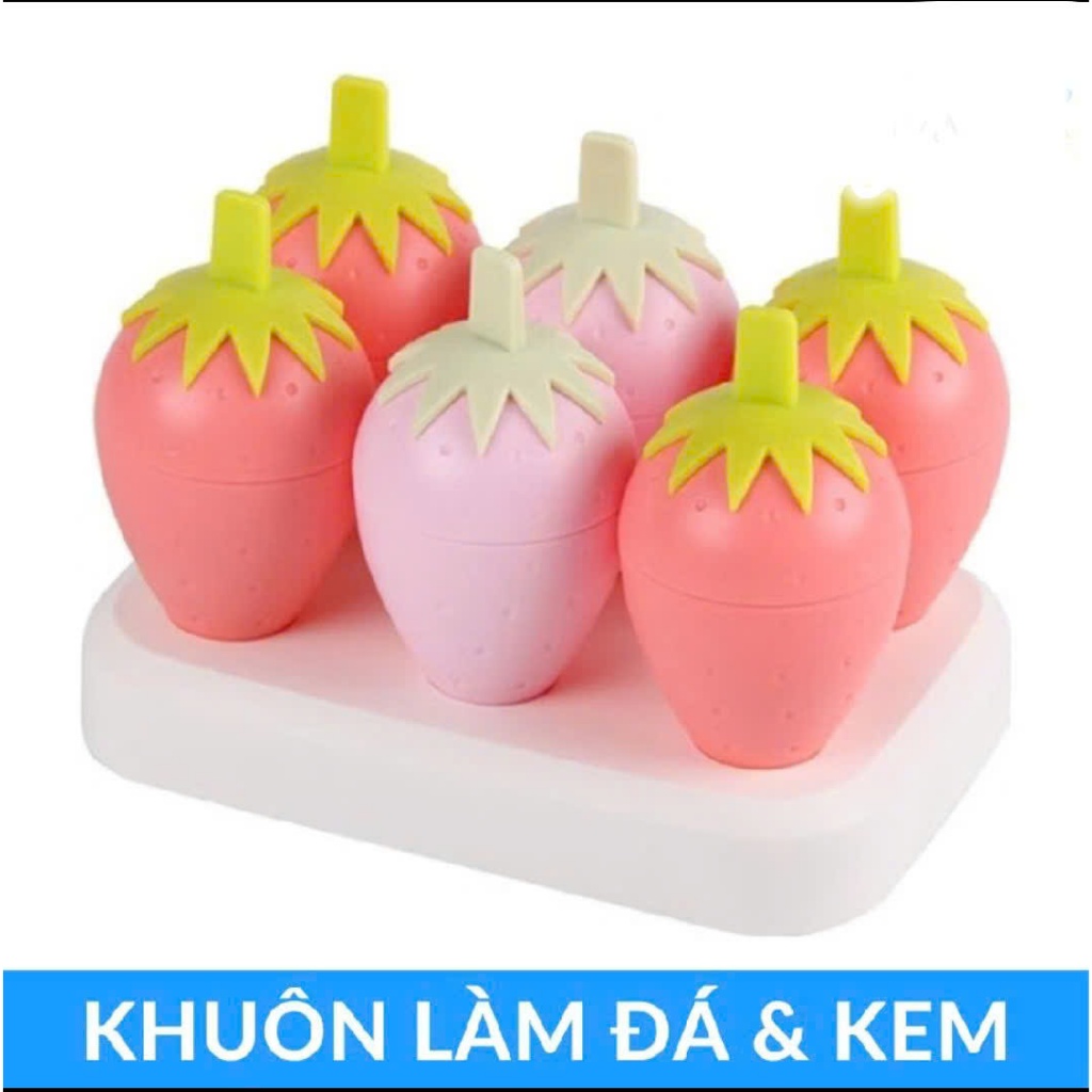bộ 6 khuôn làm kem,làm đá hình quả dâu dễ thương