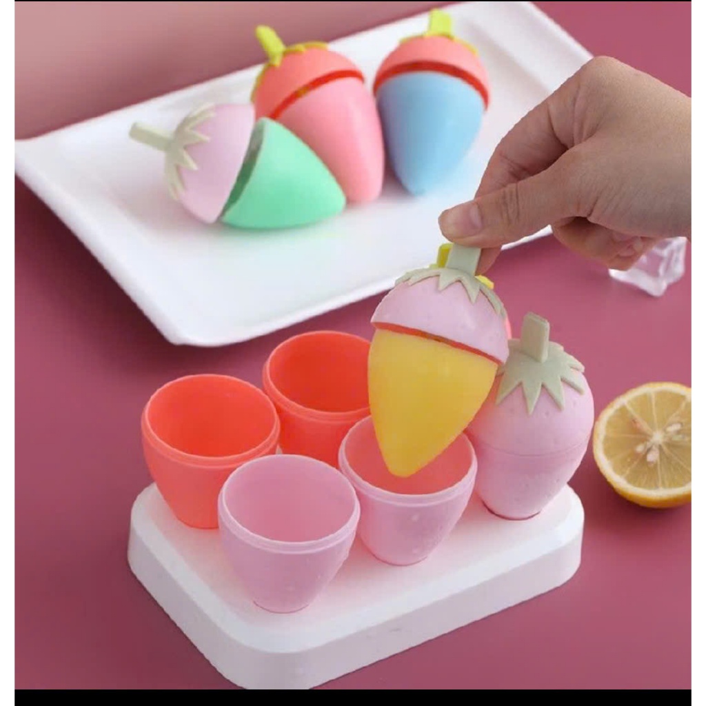 bộ 6 khuôn làm kem,làm đá hình quả dâu dễ thương