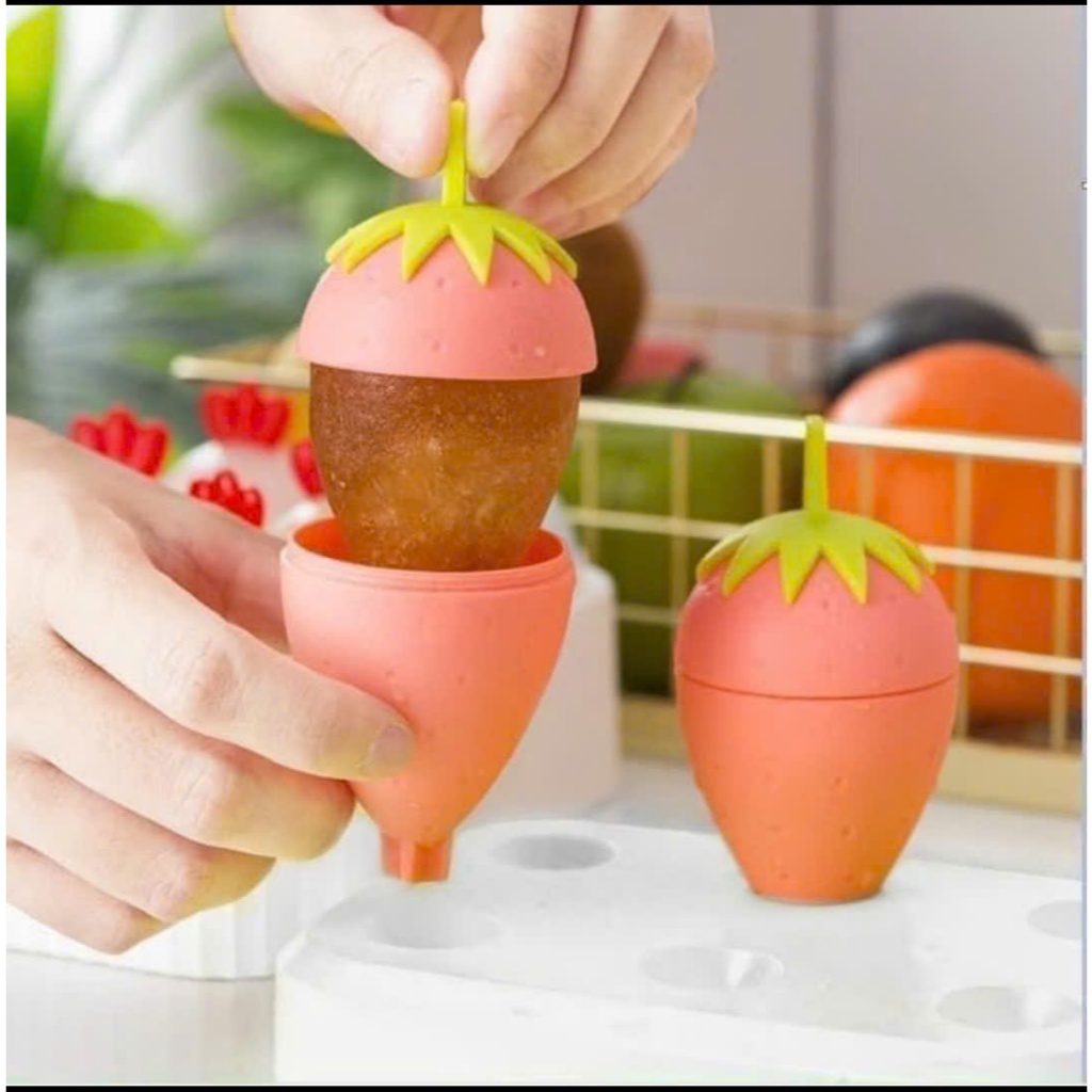 bộ 6 khuôn làm kem,làm đá hình quả dâu dễ thương