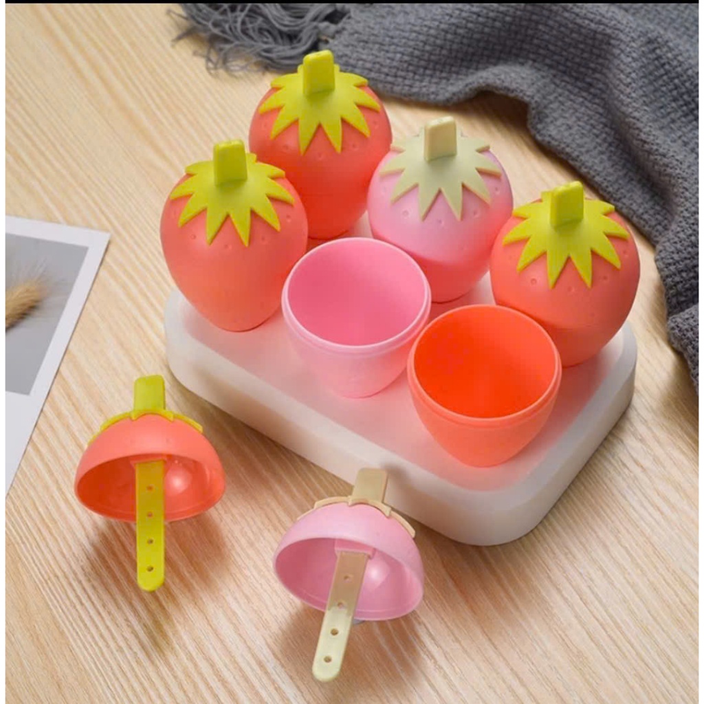 bộ 6 khuôn làm kem,làm đá hình quả dâu dễ thương