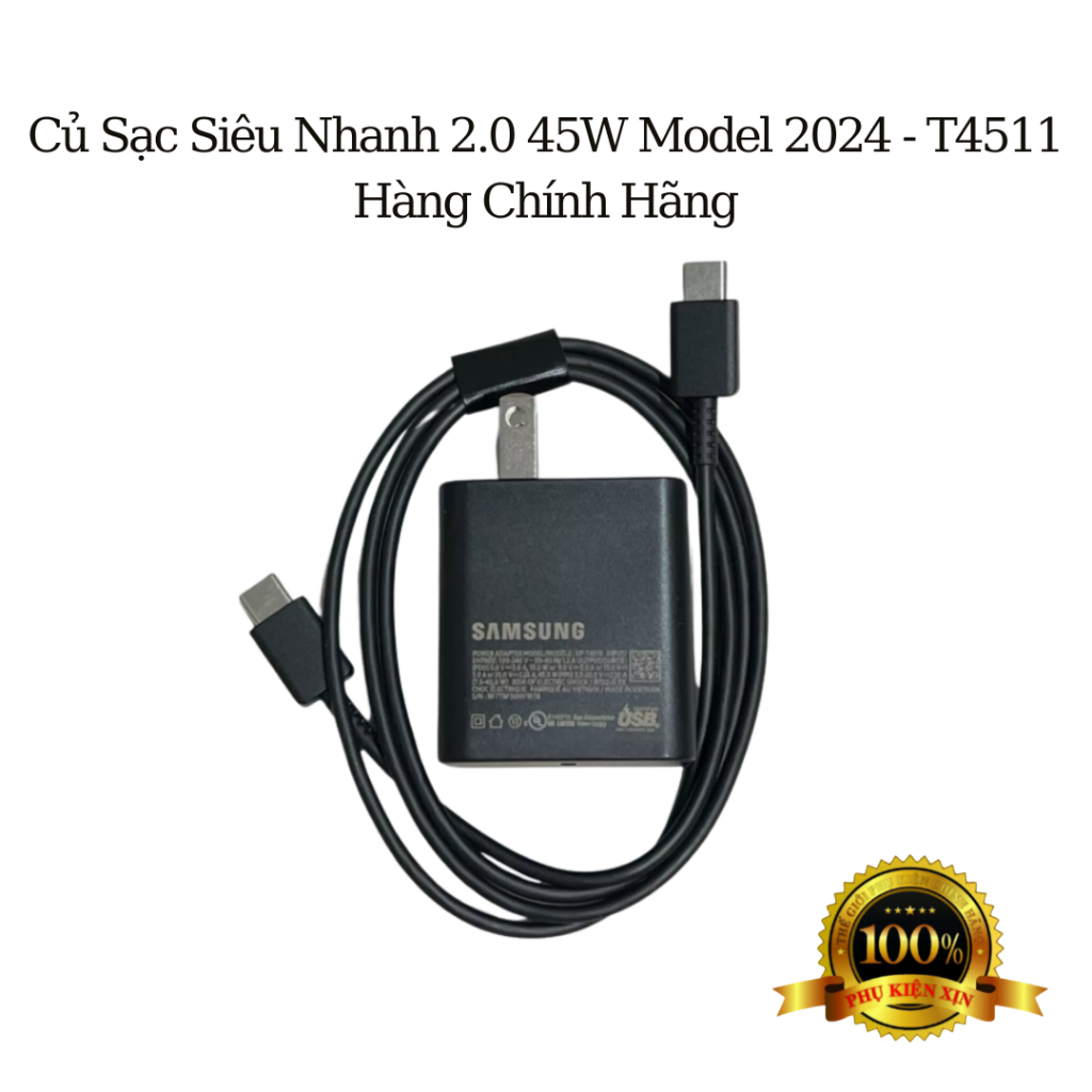 Củ Sạc Siêu Nhanh 2.0 45W Model 2024 - T4511 - Chính Hãng Samsung BH 12 Tháng