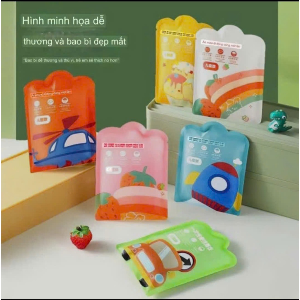 set 7 áo mưa mặc 1 lần cho bé nhỏ gọn tiện lợi