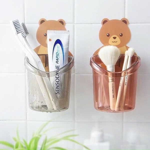 Combo 2 Cốc Gấu Dán Tường Để Bàn Chải Đánh Răng - Cốc Dán Tường Hình Gấu Ly Cốc Dán Tường Hình Gấu Nâu Đựng Bàn Chải