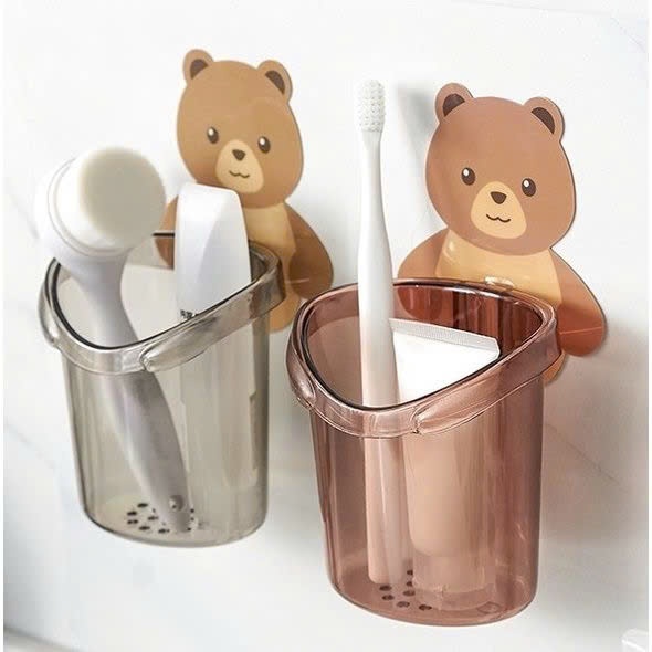 Combo 2 Cốc Gấu Dán Tường Để Bàn Chải Đánh Răng - Cốc Dán Tường Hình Gấu Ly Cốc Dán Tường Hình Gấu Nâu Đựng Bàn Chải