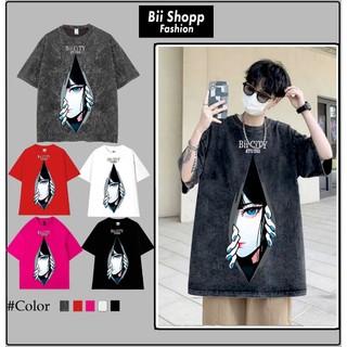 LOCAL BRAND Áo thun Wash Mắt Cô Gái Phong Cách Unisex Form Rộng / Áo thun Mắt Cô Gái Phông Màu Phong Cách Âu Mỹ