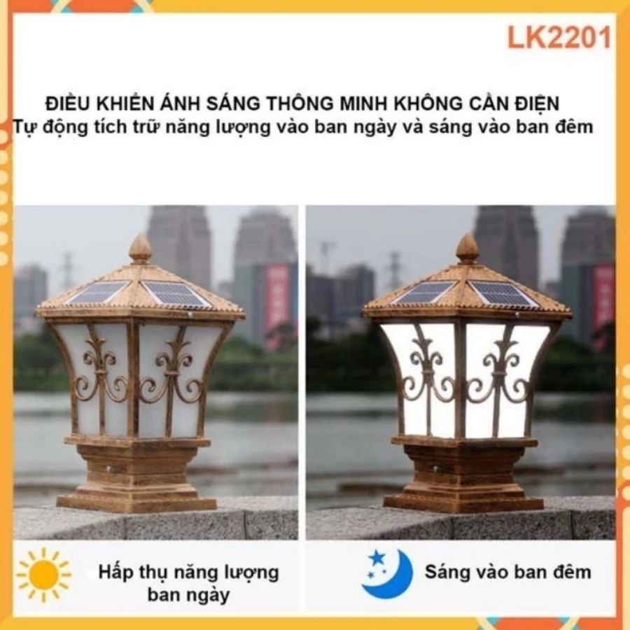 Đèn Trụ cổng Năng lượng mặt trời kết hợp Điện 220v nhiều mẫu