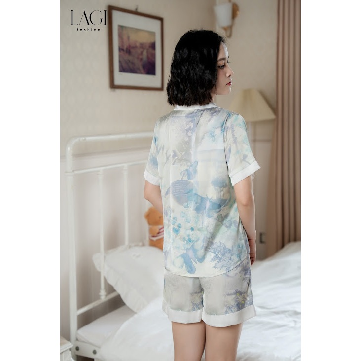 Đồ ngủ chính hãng LAGI, set pijama ngắn tay chất liệu lụa cao cấp