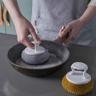 Dụng cụ cọ xoong nồi có bình đựng dầu nhả tự động, cọ rửa chén tay cầm tròn