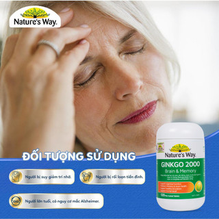 Bổ não ginkgo biloba nature's way 2000mg giúp tăng tuần hoàn máu não, giảm đau đầu 120 viên/hộp