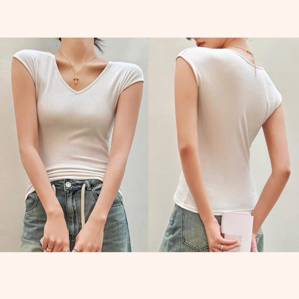 Áo thun nữ cổ tim tay nhí Sicily áo cotton ôm body AT505