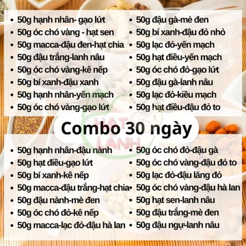Combo 30 ngày set hạt mix sẵn gói 50g hạt dinh dưỡng, tặng kèm muối hồng - Tiệm hạt lành
