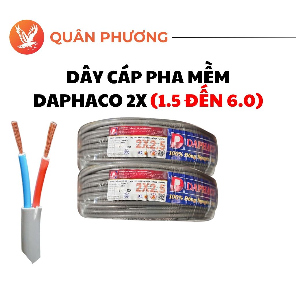 Combo 5 Mét Dây Cáp Pha Mềm Daphaco 2x1.5mm – 2x6.0mm | Đồng Nguyên ...