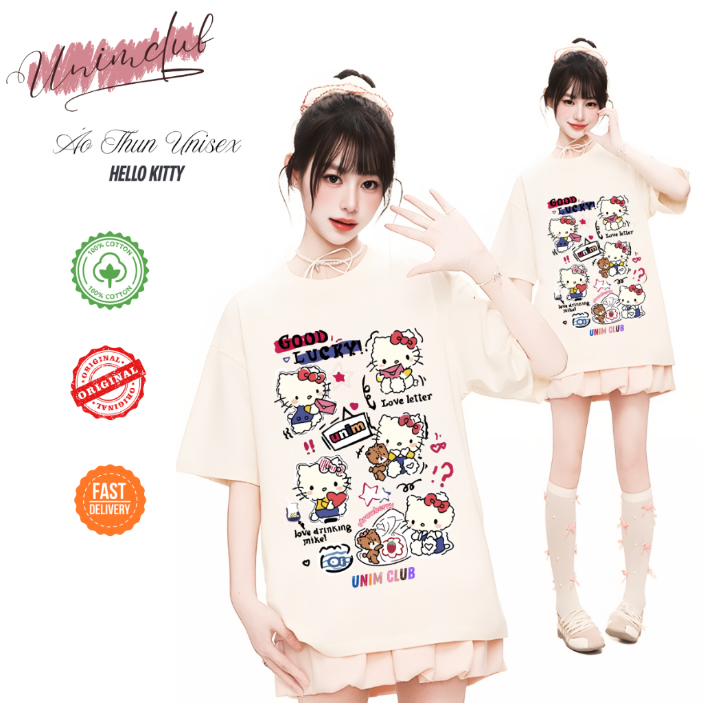 [Cotton Việt] Áo Thun Mèo Hello Kitty Unim Club Cotton Mềm Mịn Mướt Thoáng Mát Form Rộng Co Giãn 2 Chiều APK03