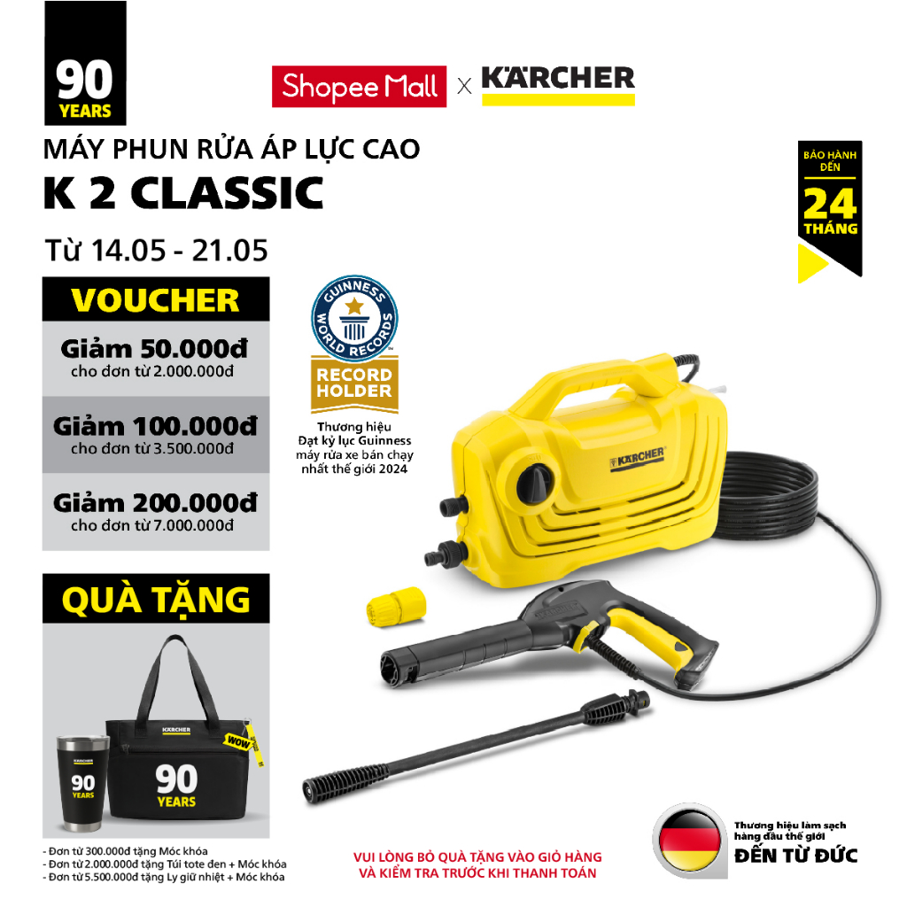 Ảnh Máy Rửa Xe KARCHER Cầm Tay K2 Classic Động Cơ Chổi Than Áp Lực Cao Giúp Làm Sạch Ô Tô Xe Máy 1