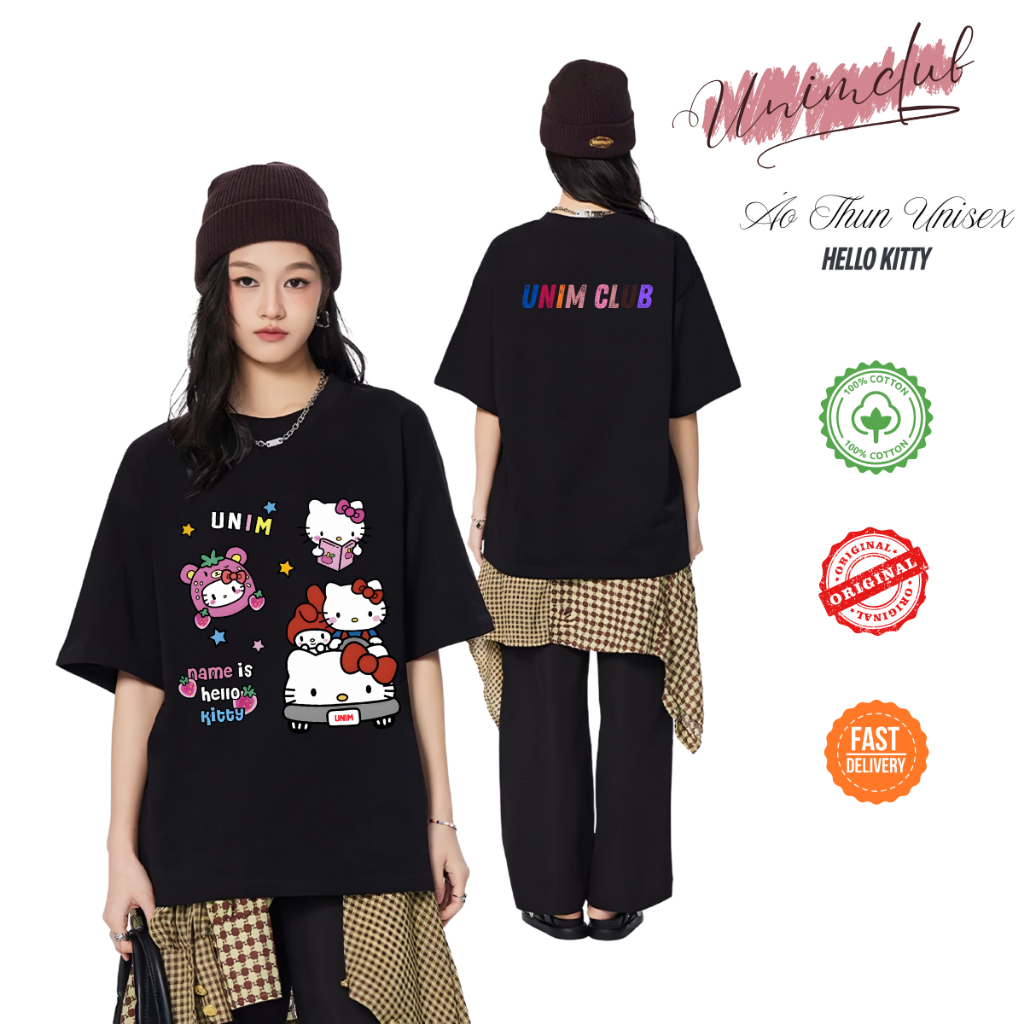 [Cotton 250 sợi đôi] Áo Thun Cotton Việt Mèo Kitty 2025 Unim Club Form Rộng Mềm Mịn Thoáng Mát APK06