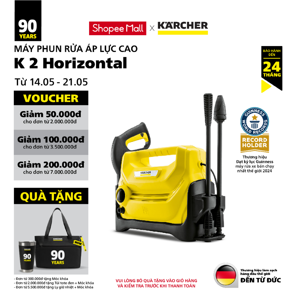 Ảnh Máy phun rửa áp lực cao Karcher K2 Horizontal động cơ chổi than, áp lực 110 bar và đã bao gồm dây cấp nước 1