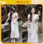 Váy cổ V dáng dài họa tiết chấm bi, Đầm maxi dáng dài đi biển kiểu hàn quốc Hoadanbistore