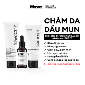 Combo Acne Trio chăm da dầu mụn cho nam Men Stay Simplicity: Sữa rửa mặt 100g, Serum Calm 30ml, Kem dưỡng ẩm 80g