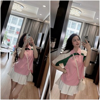 Set Bộ Đồ Nữ Thể Thao Áo Thun Ngắn Tay Cổ Bẻ Phối Màu Kèm Chân Váy QCCC Cao Cấp