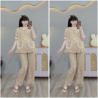 Bộ bầu-Bộ sau sinh - BỘ QDAC VÂN MÂY CỔ BÈO REN HAI TÚI - Nhiều Màu,Áo Có Khoá Kéo & Quần Có Chun Chỉnh